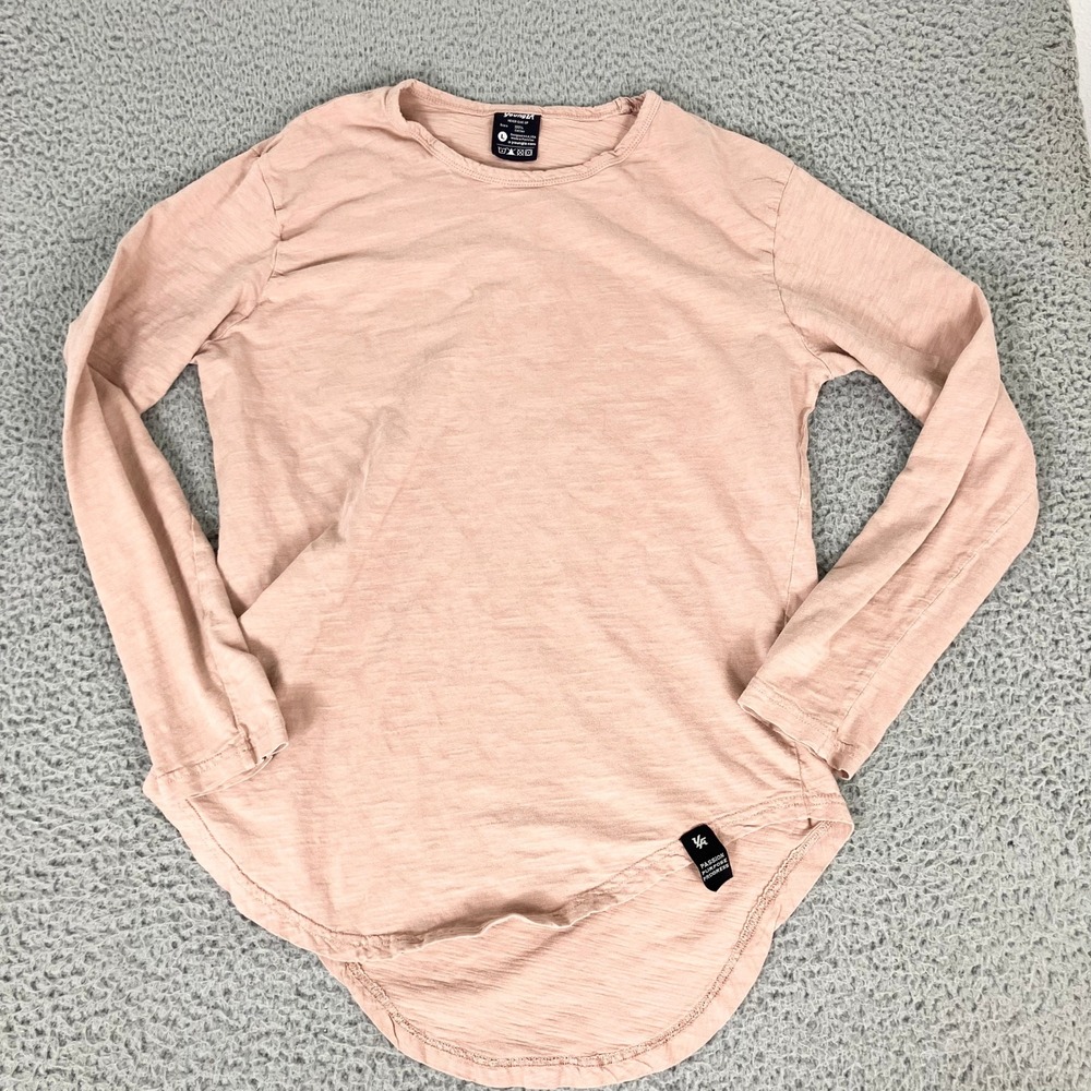 YoungLA Shirt Mens L Pink Long Sleeve Drop Cut Cotton Athletic Gym Tee
